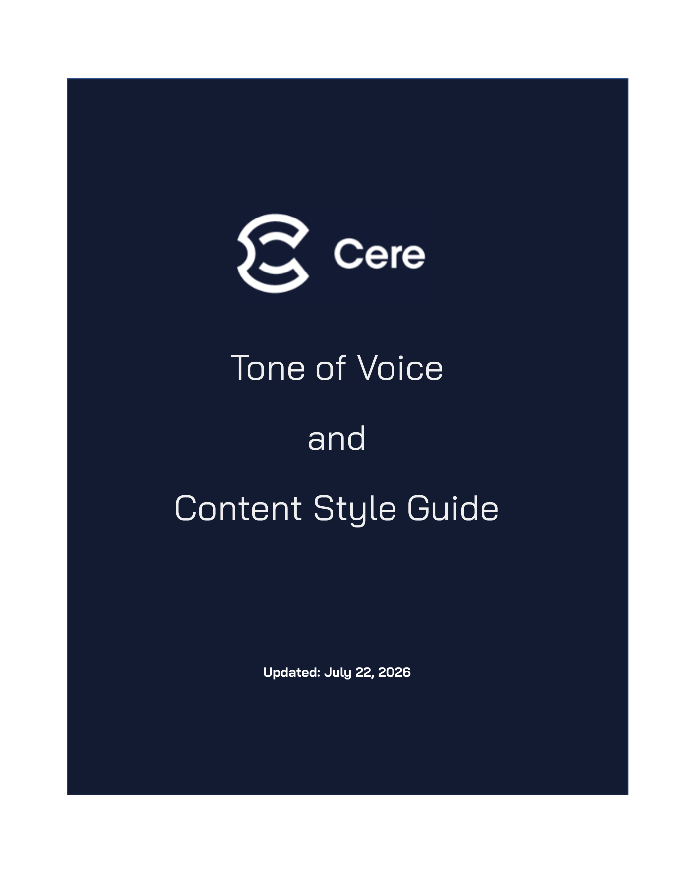 Cere Tone of Voice and Content Style Guide cover