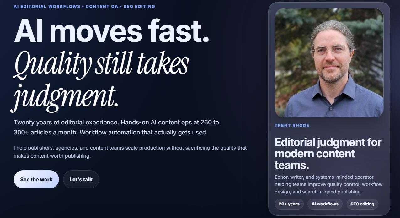 Preview of trentrhode.com website design.